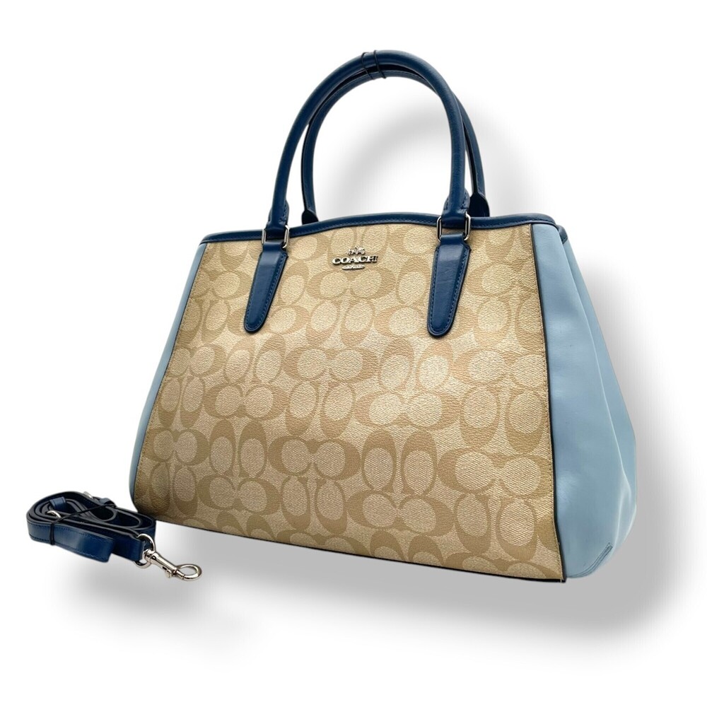 COACH Handbag Shoulder Bag Signature Colorblock Margot Carryall Leather Beige...